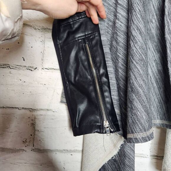 BlankNYC Waterfall Faux Leather Knit Drape Jacket Black Gray Size Small - Picture 13 of 15